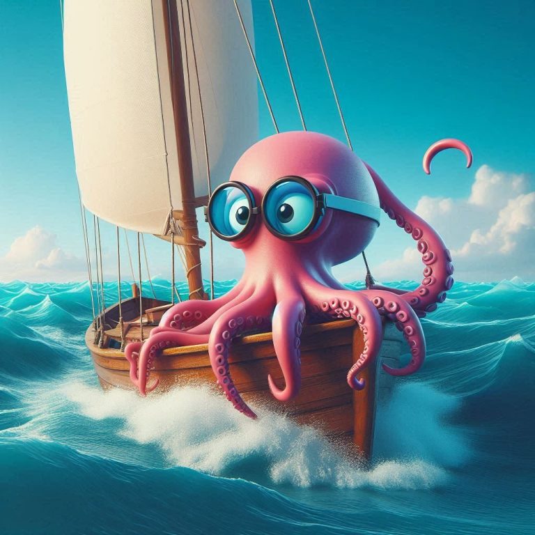 Une pieuvre sur un bateau en pleine mer